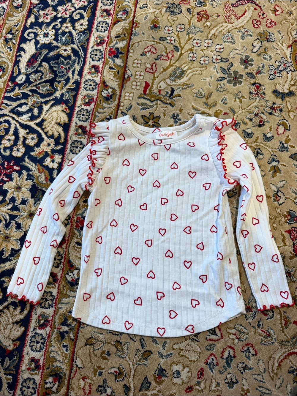 Cat & Jack White Long-Sleeve Top with Red Valentine Heart Pattern